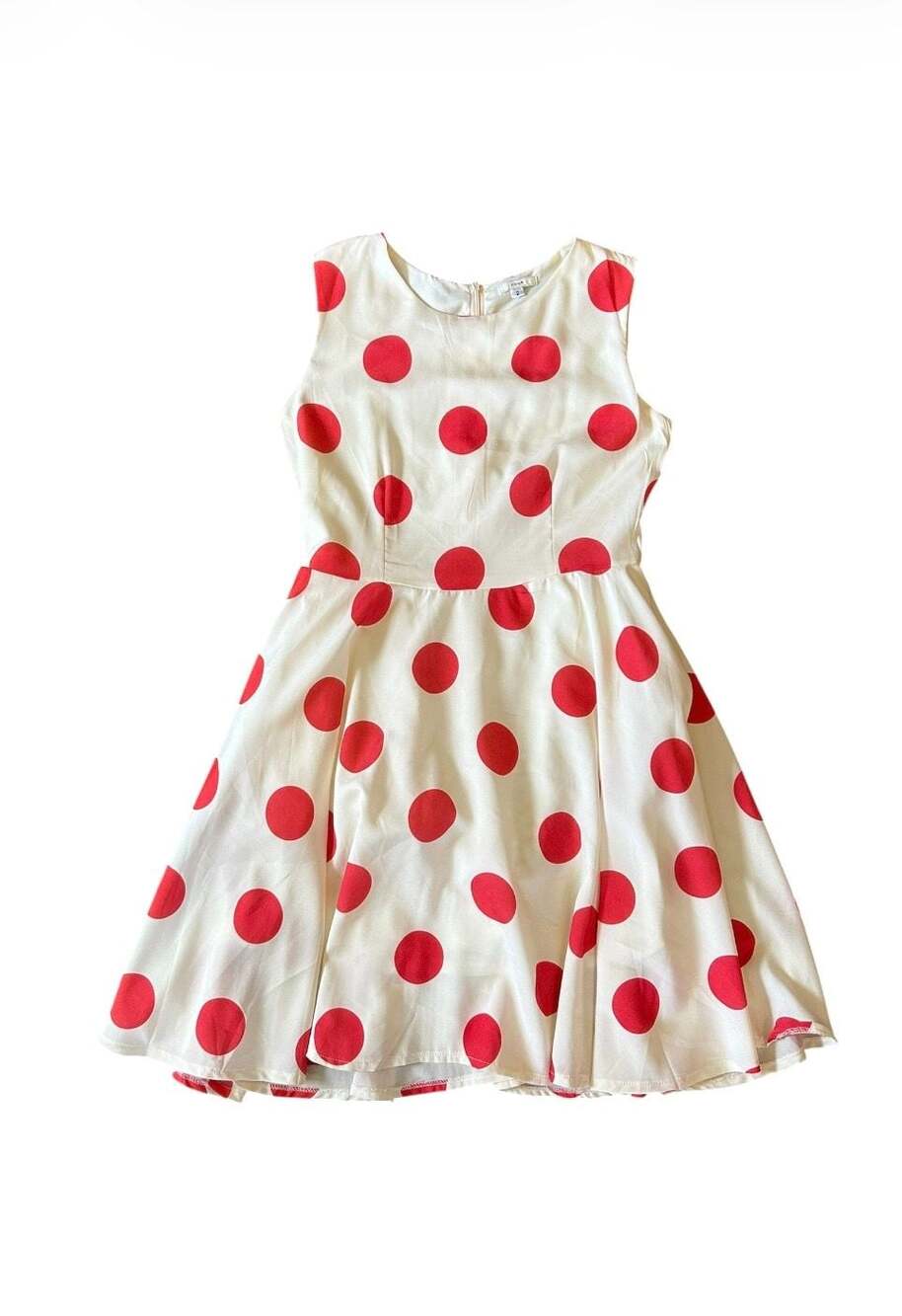 Kling Sleeveless A-Line Dress in Cream with Red Polka Dots